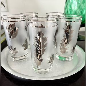 Vintage | Libby | Silver Leaf | Blown Glass | 12 oz Tumblers | Set of 5 | MCM